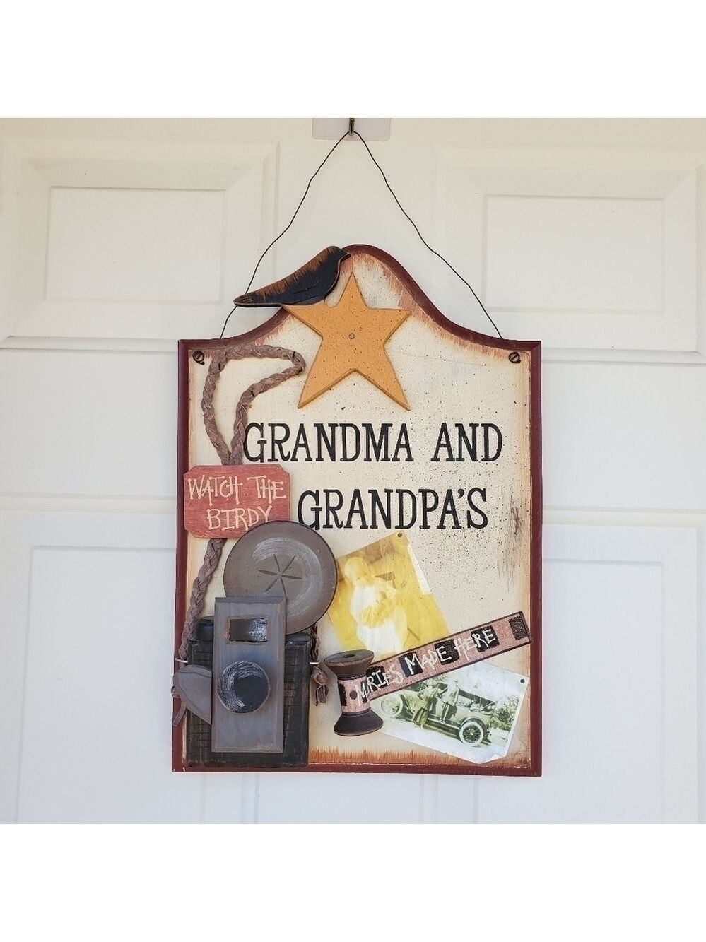 Grandma and Grandpa wood plaque hang sign photography vintage camera picture